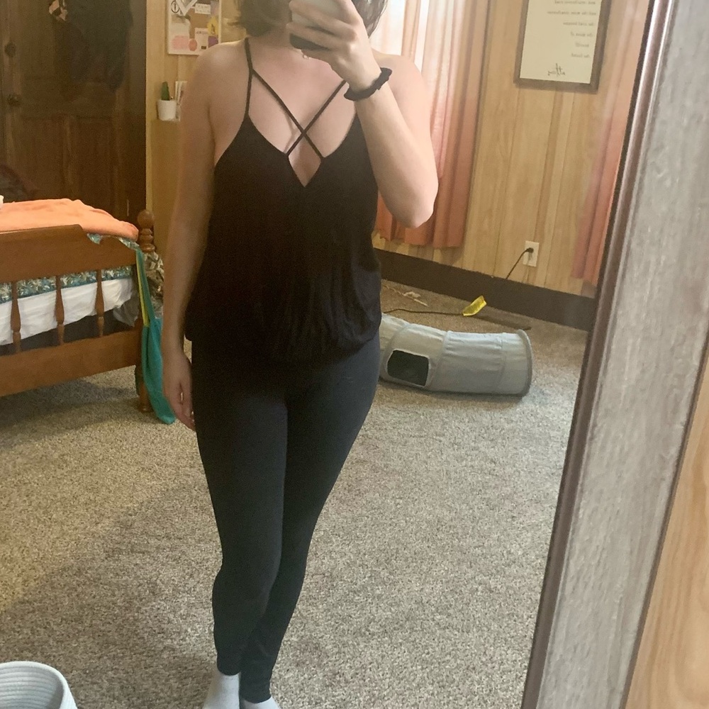Pink Rose size medium Strappy Black Tank Top